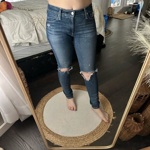 AG Adriano Goldschmied Women’s 27 Blue Distressed Farrah Skinny Ankle Jeans - Picture 6 of 8